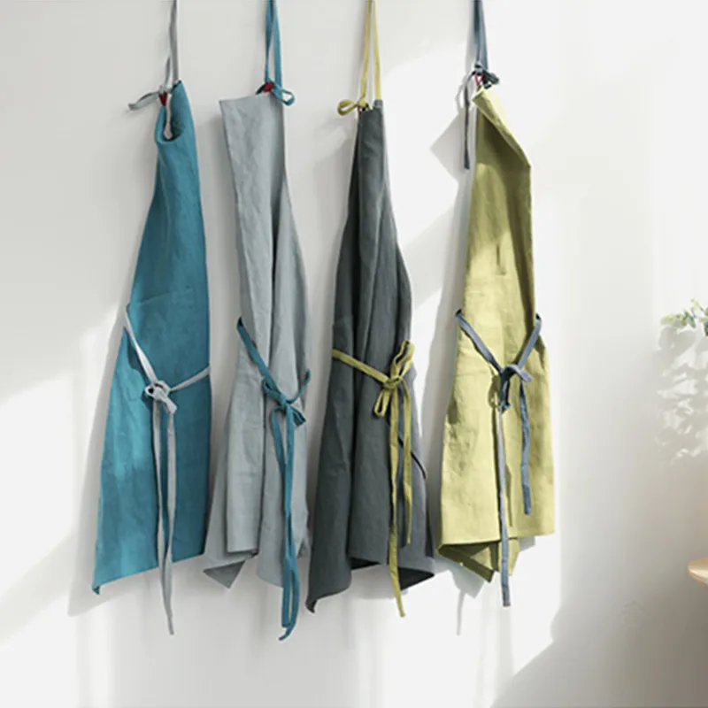 Длинный хлопковый фартук зеленого и синего цвета для дома кухни готовки выпечки