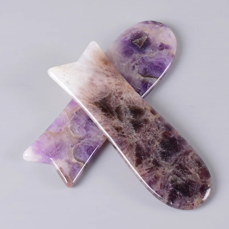 Аметист, инструмент для выскабливания Gua Sha, натуральный камень, массажный инструмент, Китай, традиционный спа, для тела, для исцеления лица, забота о здоровье, красота, кристалл