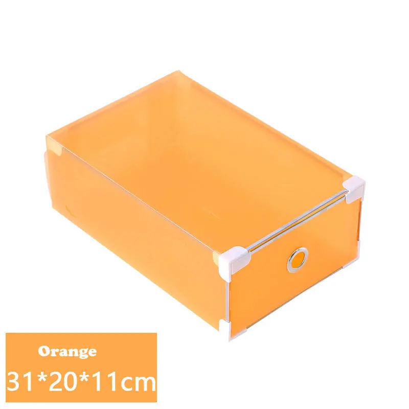 Orange(M) Экологичная прозрачная вешалка для обуви, пластиковая прямоугольная коробка для хранения, органайзер для обуви, утолщенный ящик для обуви, коробка для дома, Штабелируемая коробка - Цвет: Orange(M)