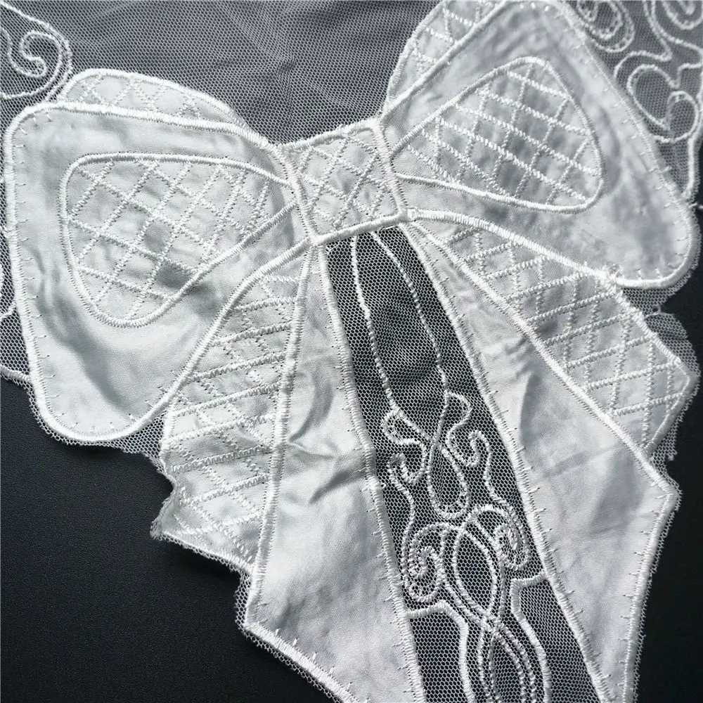 Белый кружевной ткани бант воротник вышитое свадебное платье Аппликация Планки