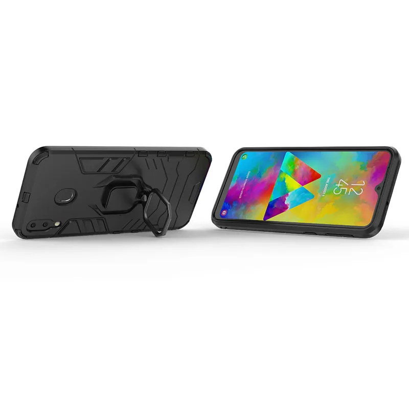 Silicone Phone Case For Samsung Galaxy M20 Armor Back Shockproof Cover M 20 Magnetic Finger Ring Holder |