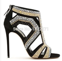hot fashion rivets women hollow out high heel gladiator sandals peep toe geometric sandal boots suede thin heels pumps