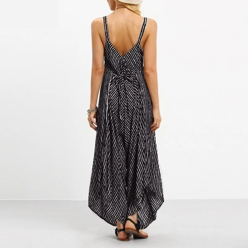 Сексуальный комбинезон с открытой спиной для женщин Лето 2019 Полосатый ремень