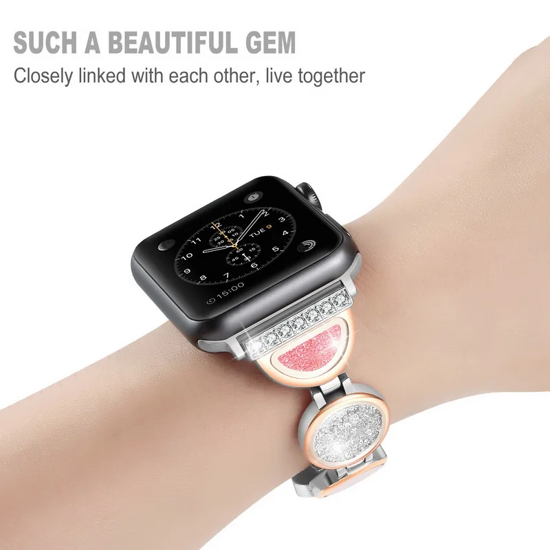 Difeini флэш алмаз золото для apple watch группа 38 мм 42 из нержавеющей стали потока
