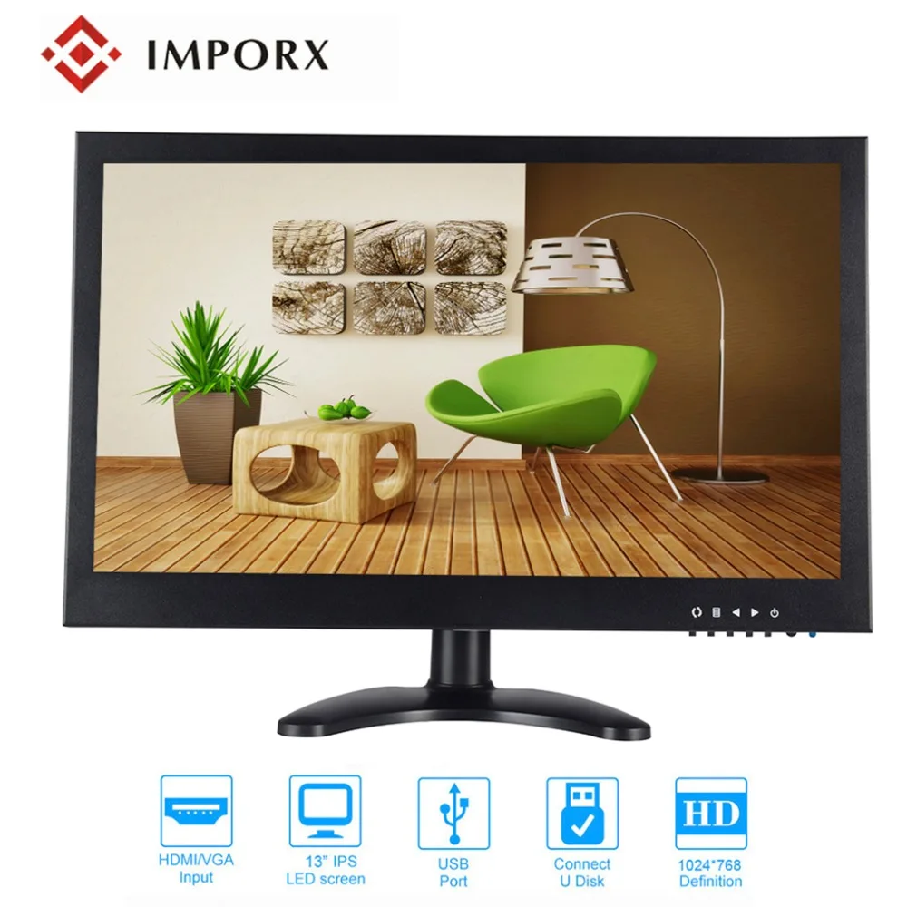 13 дюймов TFT LCD монитор 1024*768 с VGA HDMI AV BNC USB для ПК CCTV камеры безопасности портативный