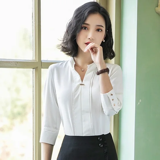 Женская офисная блузка белая рубашка для работы лето 2019|Рубашки| |