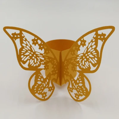 50Pieces/Lot Butterfly Style Laser Cut Porta Guardanapo Paper Napkin Rings napkins Holders Hotel Wedding Favors Table Decoration - Color: Gold
