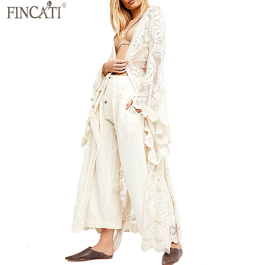 Fincati лето 2019 Пляжная накидка длинная туника купальник Sarong Saidas высокая вышивка