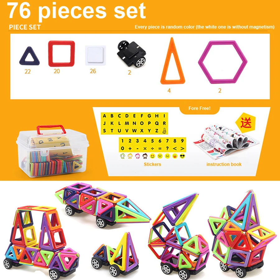 166pcs Big Size Magnetic Building Blocks Triangle Square Brick designer Enlighten Bricks Toys Free Stickers Gift DS19 | Игрушки и хобби