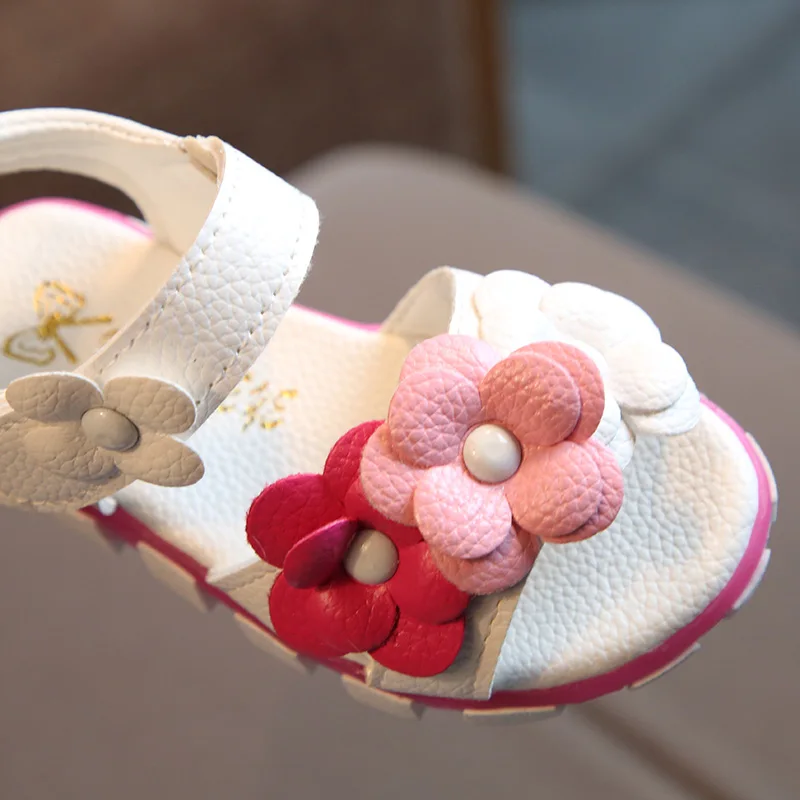 Сандалии для девочек детская летняя обувь с цветочным рисунком