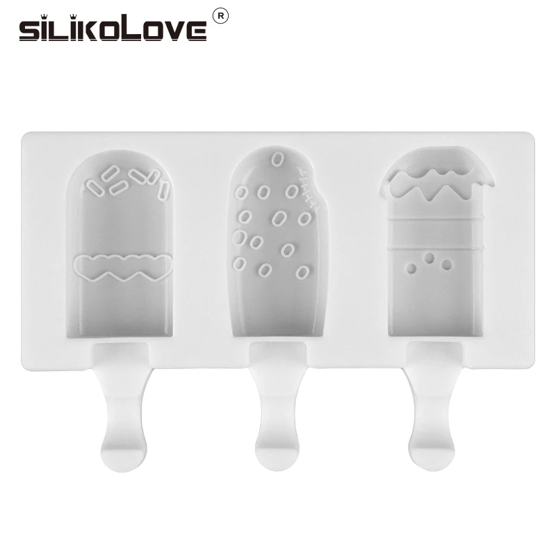 SILIKOLOVE Дети Лето Творческий 3 полости эскимо силиконовые формы diy кубик прессформы для мороженого с палочки для мороженого
