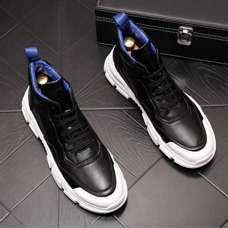 2020 New High quality Fashion Men's Black white Casual Round Toe platform Shoes Man Trending Leisure high tops | Обувь