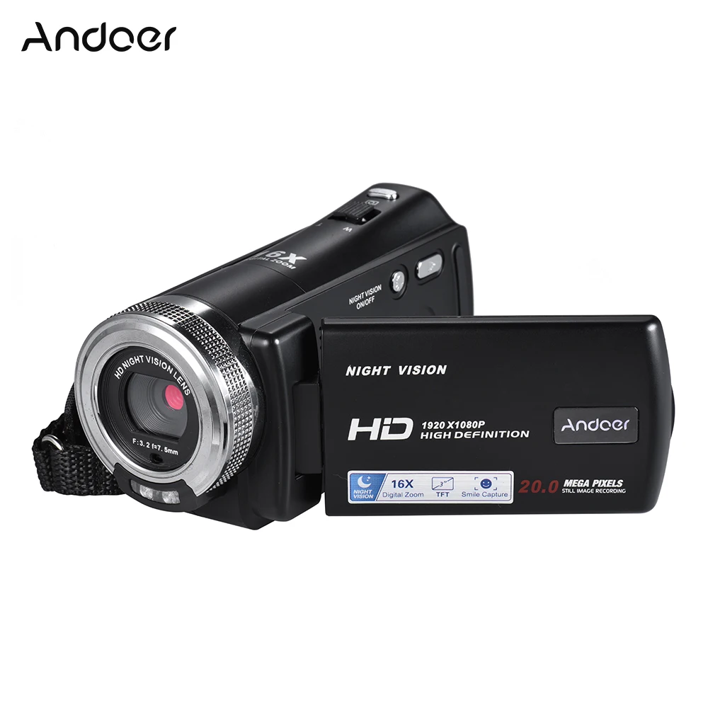 Видеокамера Andoer V12 1080P Full HD с цифровым зумом 16X портативная видеокамера ночным