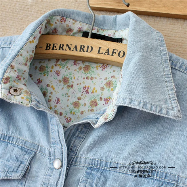 Для женщин блузка Демисезонный с длинным рукавом Повседневная джинсовая рубашка