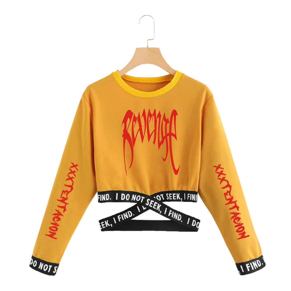 Xxxtentacion укороченная Женская Толстовка Harajuku с длинным рукавом укороченный Топ Толстовка корейская одежда Стиль инстаграм Прямая поставка