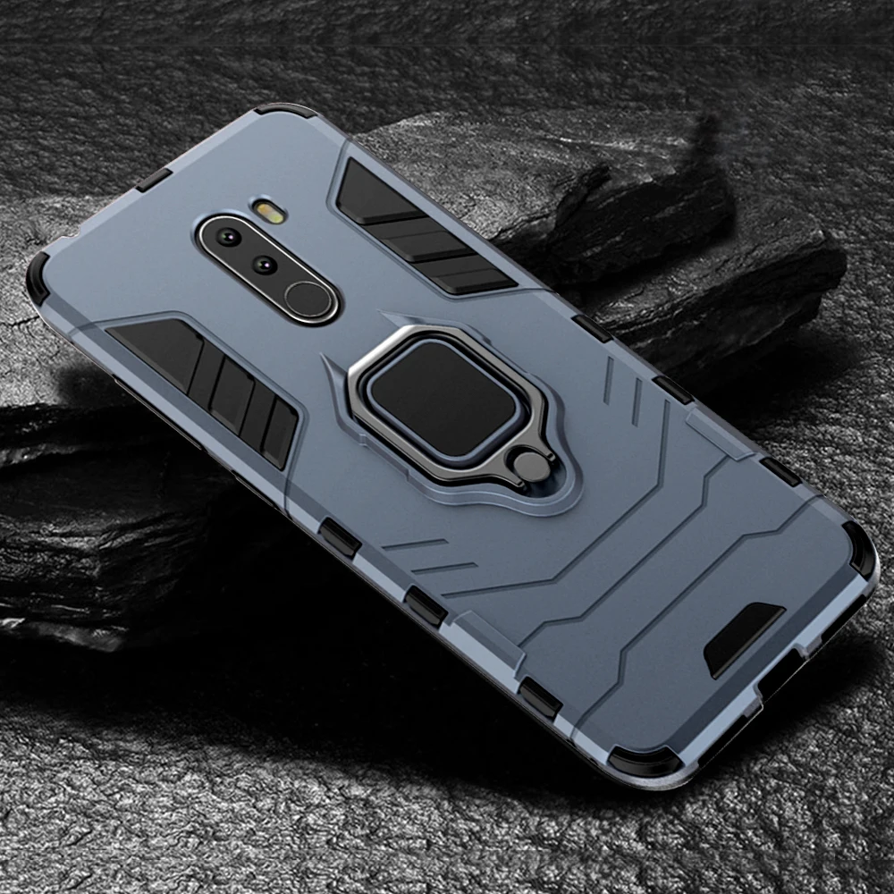 Роскошный защитный чехол для Xiaomi Pocophone F1, противоударный чехол из поликарбоната+ ТПУ, защитная задняя крышка для Poco F1, чехол с магнитным держателем, кольцевой кронштейн