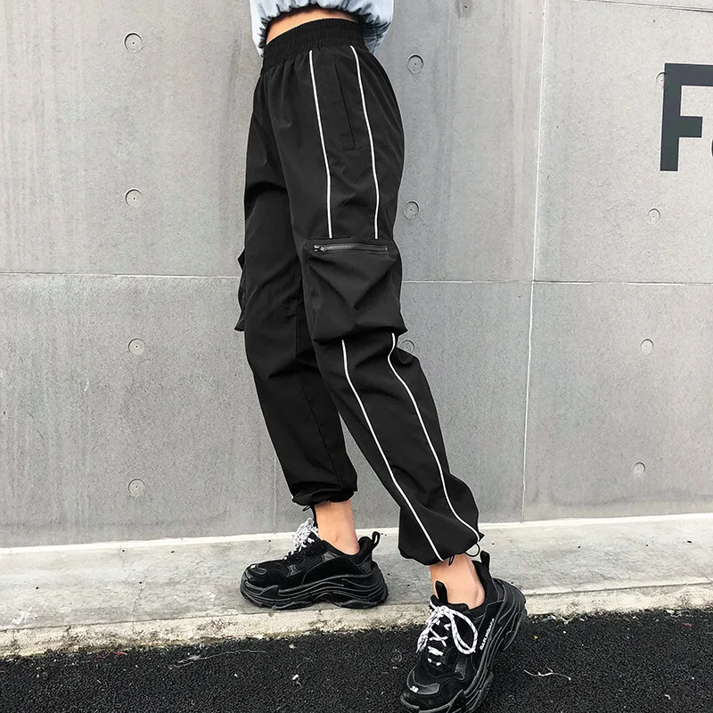 Pantalones Harajuku, повседневные черные брюки-карго, женские эластичные штаны, уличная одежда, корейские спортивные штаны, джоггеры, размер карго