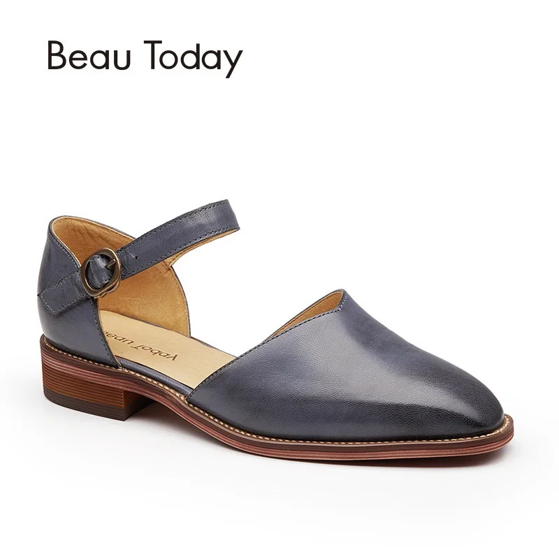 BeauToday/женские босоножки из натуральной кожи с квадратным носком и пряжкой на