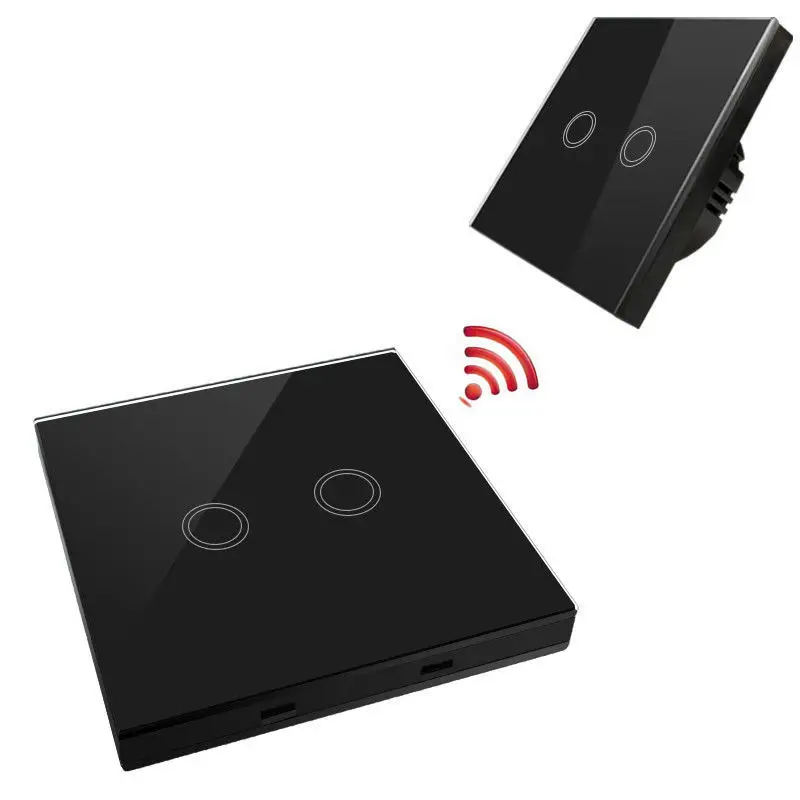 1 set black 2 gang Стандартный ЕС двойной переключатель управления 433 МГц беспроводной пульт дистанционного управления Передатчик стеклянная панель для настенный светильник переключатель - Цвет: 1 set black 2 gang