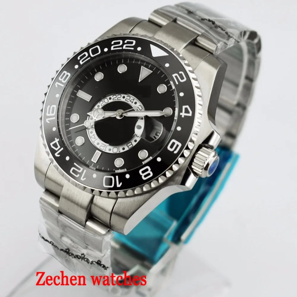 Bliger new 43mm Titanium Bezel GMT Black Sapphire Glass Luminous Hands Automatic Self-Wind Day Men's Watch | Наручные часы