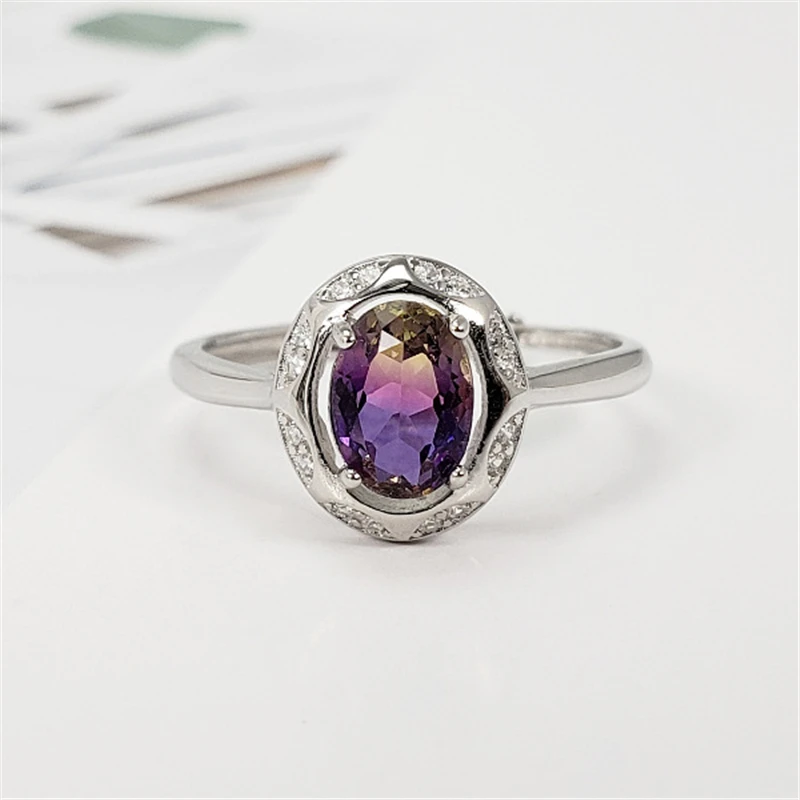 Кольцо из серебра 925 пробы с натуральным радужным кристаллом S925 Настоящее чистое