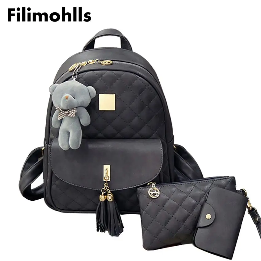 Фото Новинка 2019 сумки на плечо с кисточкой 3 шт. рюкзак медведем женская сумка школьные