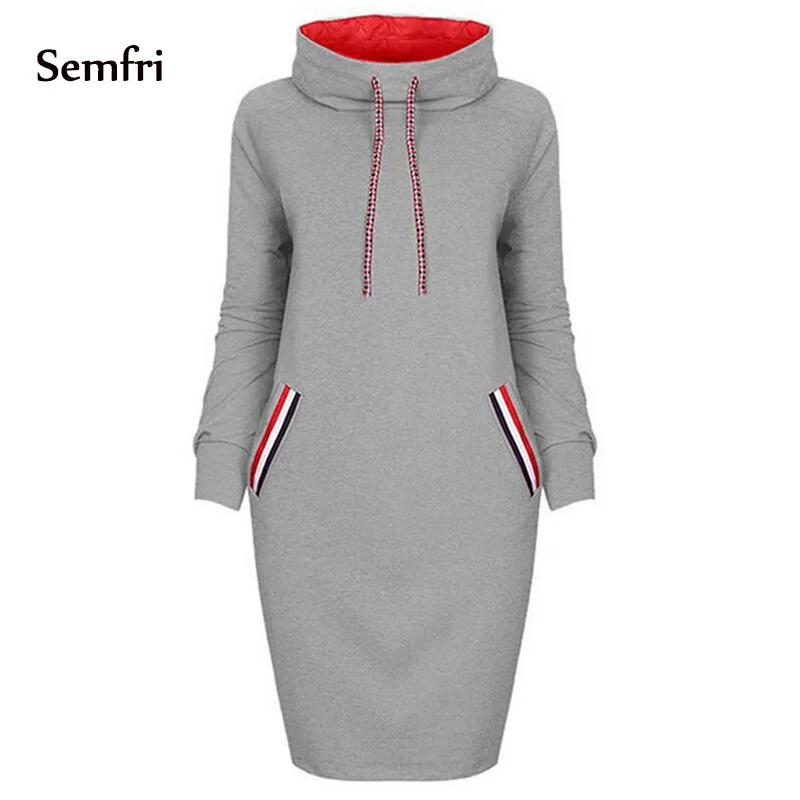 grey Semfri, женские толстовки, свитер, платье, модное, sudadera mujer, весна-осень, на завязках, спортивный костюм, платье с капюшоном, Vestidos - Цвет: grey