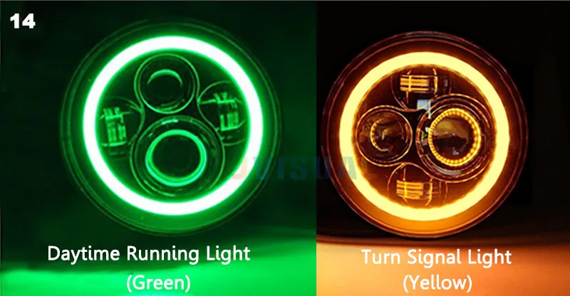 Green and Yellow 7 ''круглый с Halo светодиодный головной светильник H4 Высокий Низкий 6000K 7 дюймовый светодиодный светильник для Jeep Lada Niva Toyota UAZ 4x4 внедорожный - Цвет: Green and Yellow