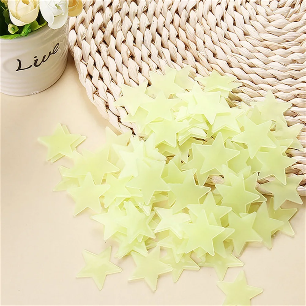 Yellow-3cm-100pcs Светится в темноте, переключатель, наклейка, Звездный ангел, мультяшный Кот, светящаяся наклейка, флуоресцентная синяя фея, наклейка, детская комната, украшение для дома - Цвет: Yellow-3cm-100pcs