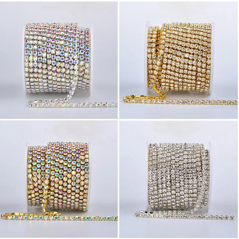 JUNAO SS6 8 10 12 16 18 Стекло Стразы ab Crystal цепи серебристого металла отделка стразами лента деревообрабатывающее кантовальное аппликация из страз для поделок