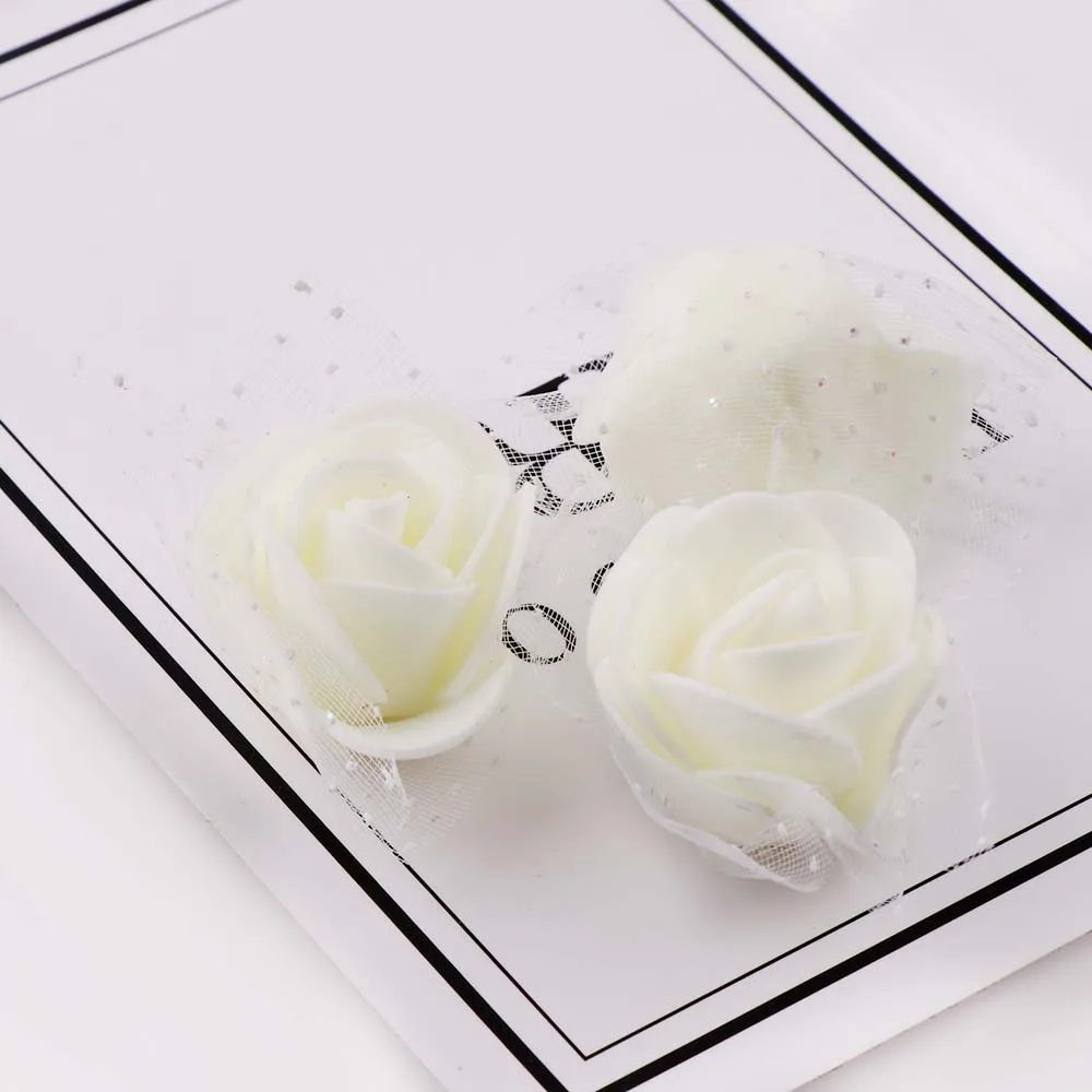 ivory 50 шт., 4 см, искусственные цветы из пенопласта в виде Розы, Многофункциональное использование для свадебного украшения, аксессуары для крапбукинга, венок, факракрафт, цветы - Цвет: ivory