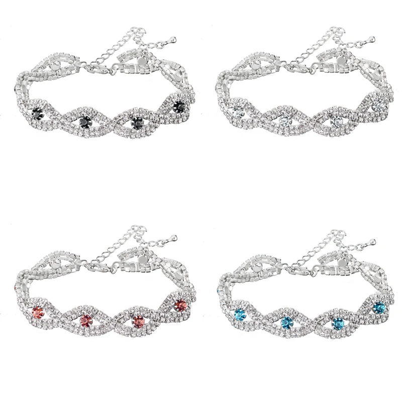 4 цвета роскошный браслет с кристаллами для свадьбы серебряный горный хрусталь