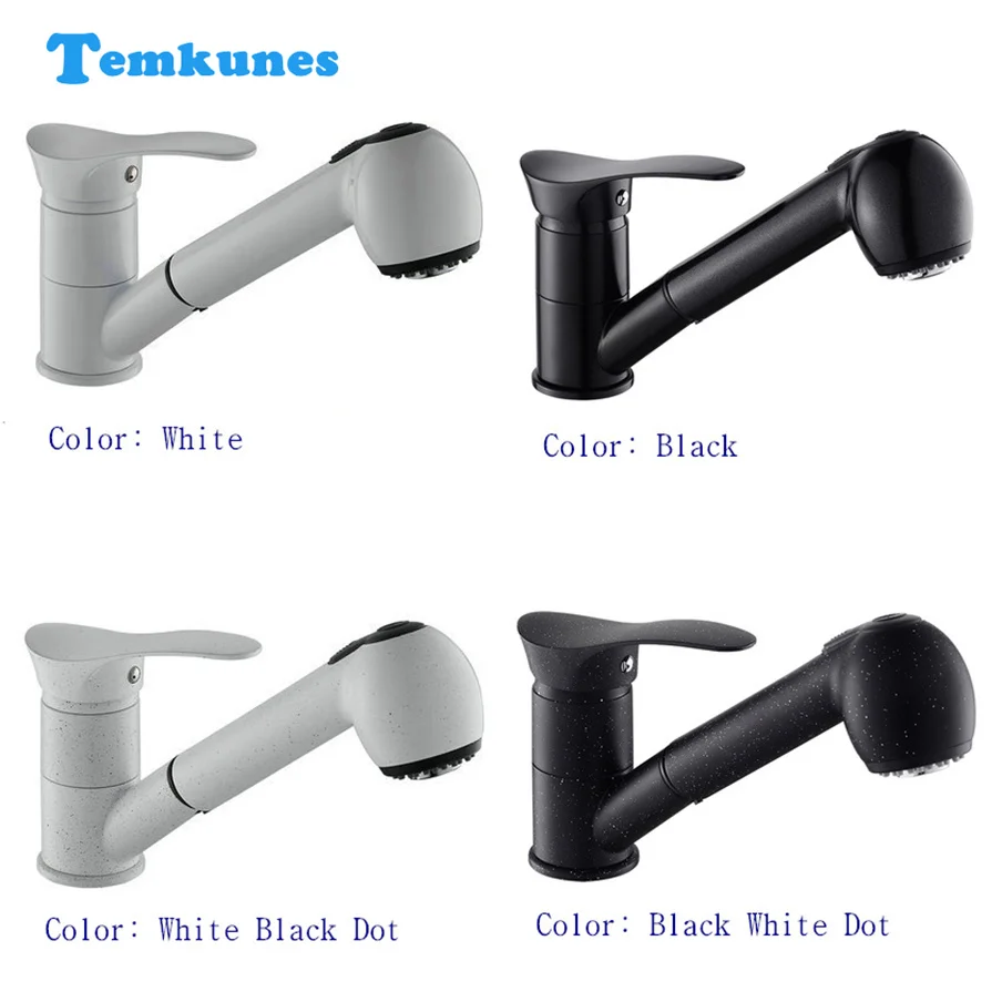 Вытяжной/нижний смеситель temkuns для кухни белый в европейском стиле вращающийся
