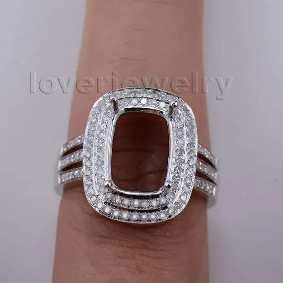 Новая популярная цельная 14Kt из белого золота с бриллиантами, полумонтажная Подушечка для обручальных колец 8x11 мм BAB1417