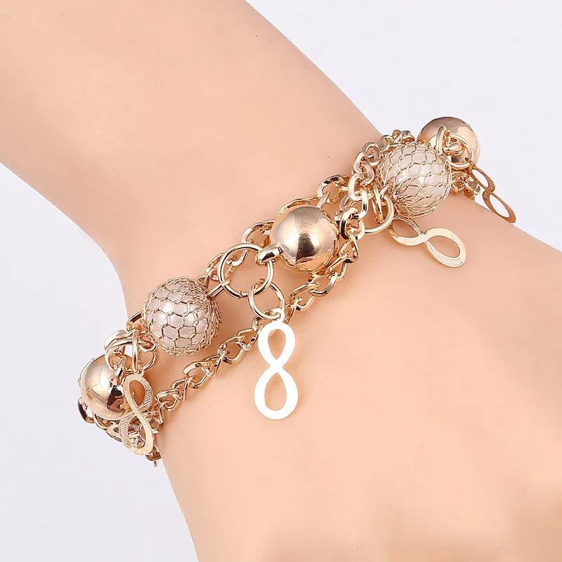 Плетеные золотистые браслеты с листьями и искусственным жемчугом Роскошные