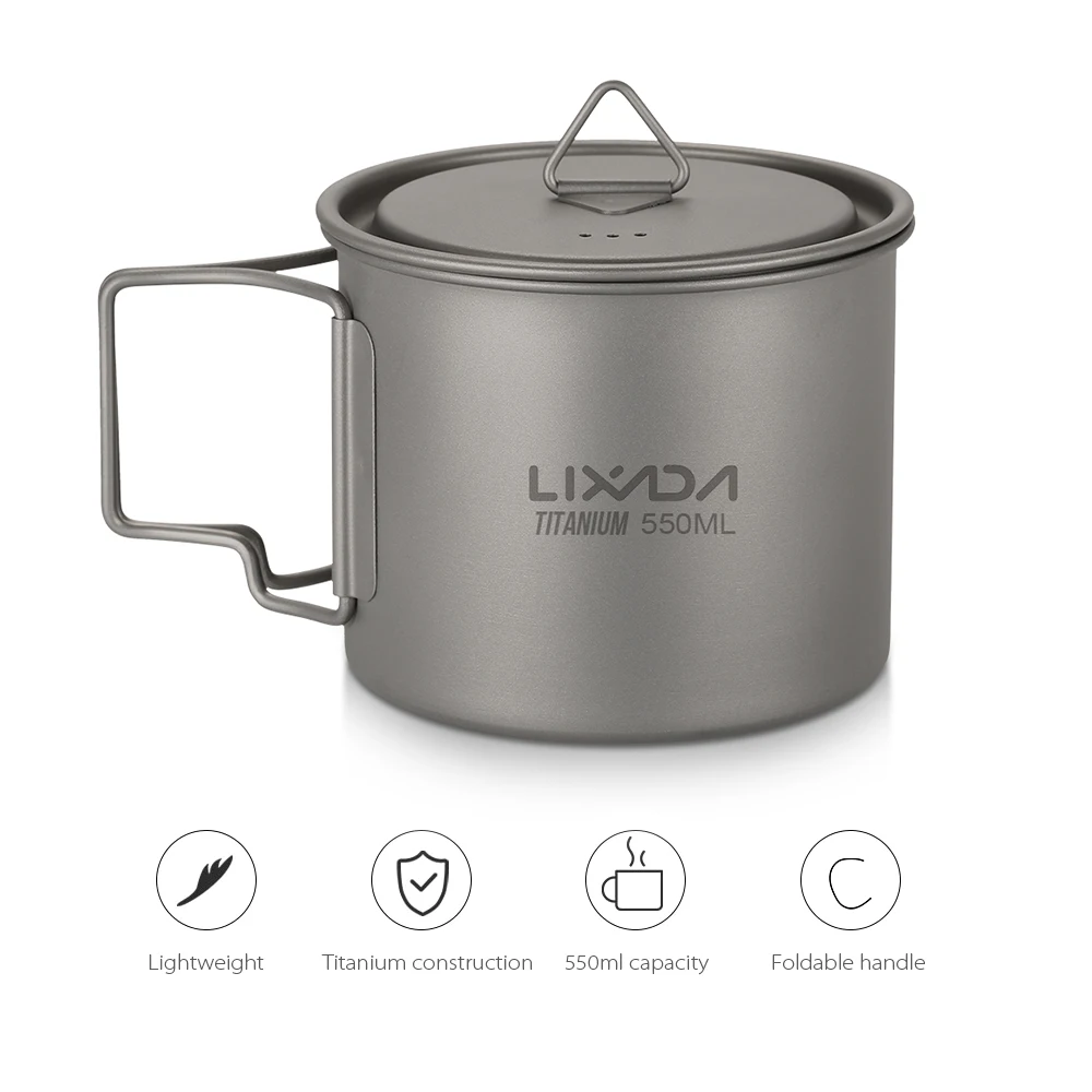 Lixada Ultralight Титан и отдыха на природе, пикник Титан кружка для воды с Складной Ручки Посуда для напитков Кемпинг чашки 300/350/550/650 мл