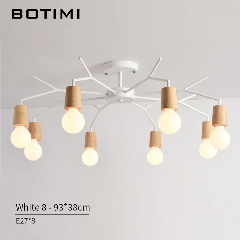 8 Light White BOTIMI Американский деревянный светодиодный потолочный светильник для гостиной черный металлический потолочный светильник E27 спальня белые комнатные деревянные люстры - Цвет корпуса: 8 Light White