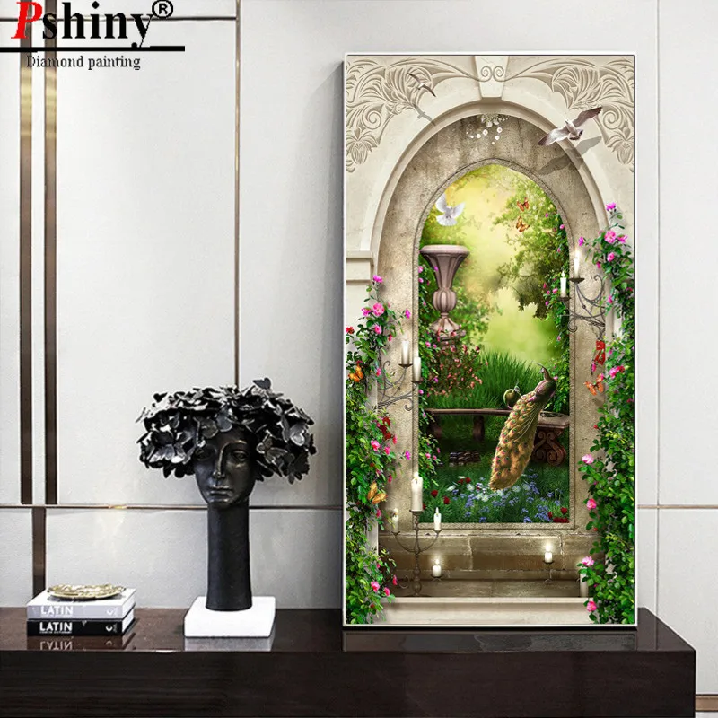 PSHINY DIY Алмазная вышивка Продажа Павлин усадьба картины из кристаллов полная
