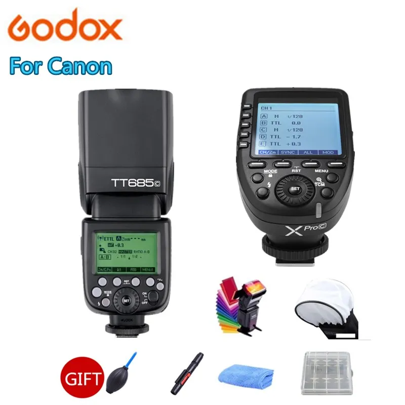 

Godox TT685 TT685C Camera Flash TTL HSS 2.4GHz High Speed GN60 + Xpro-C TTL Wireless Transmitter for Canon EOS Camera + Gift