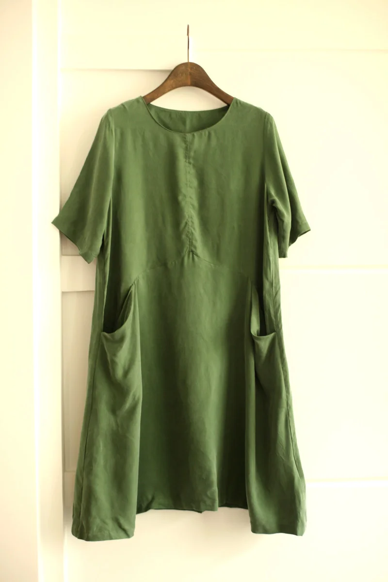 Green Женское художественное платье с круглым вырезом из шелка Cupro Robe 20190423 - Цвет: Green