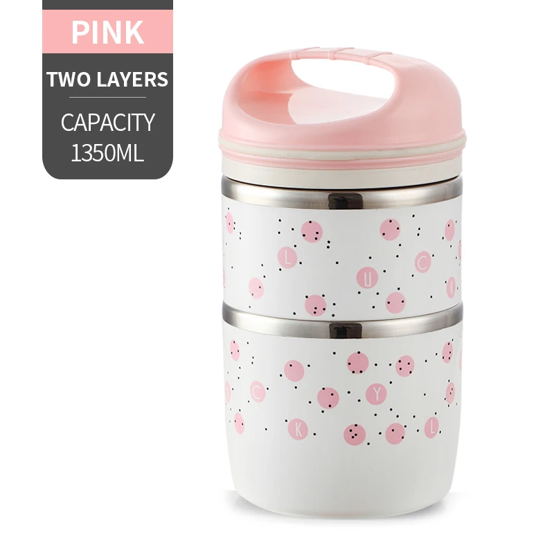 NO. Pink 2 Layer Милые детские Термальность Коробки для обедов герметичность Нержавеющая сталь Bento box для детей Портативный Пикник школа Еда контейнер Box - Цвет: NO. Pink 2 Layer