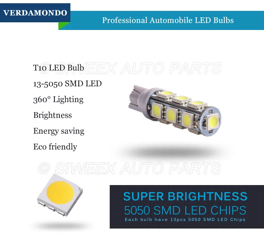 Аксессуары для автомобиля T10 W5W 194 168 147 152 Socket 13 SMD 5050 светодиодные лампы с