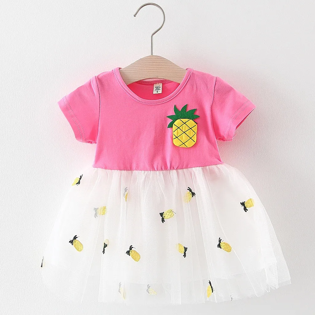 Платье принцессы из фатина в стиле пэчворк с изображением ананаса для малышей