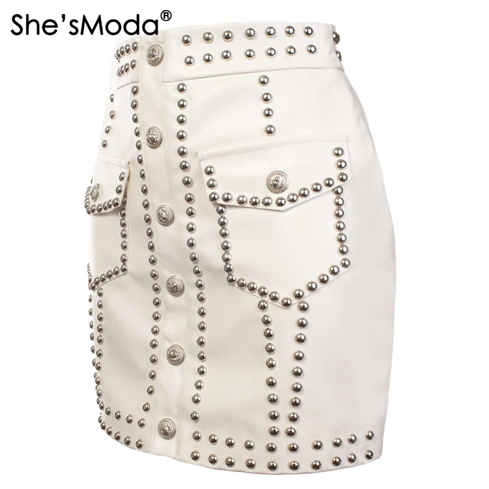She'sModa женские вечерние мини юбки с заклепками из искусственной кожи на