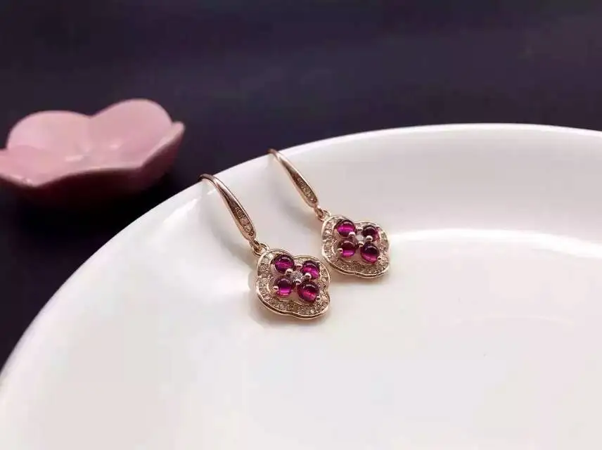 Серьги из натурального красного граната серьги-капельки серебра 925 пробы с