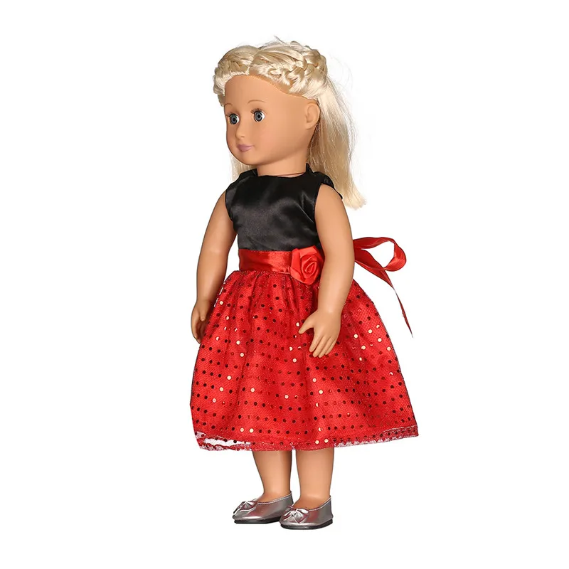 Черно-красное платье с вышивкой Одежда для кукол 18 дюймов американская лучший
