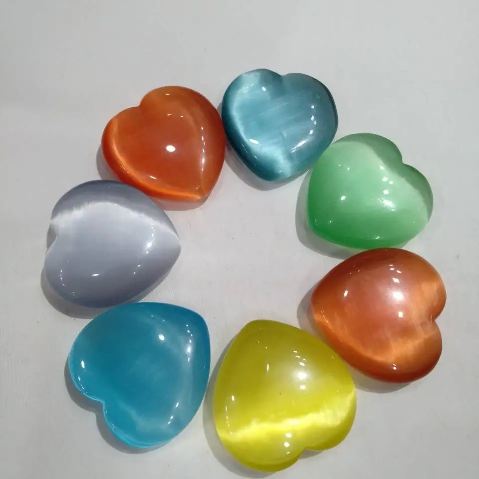 

1pcs Natural cat's eye stone heart crystal ribbon effect without base household decoration