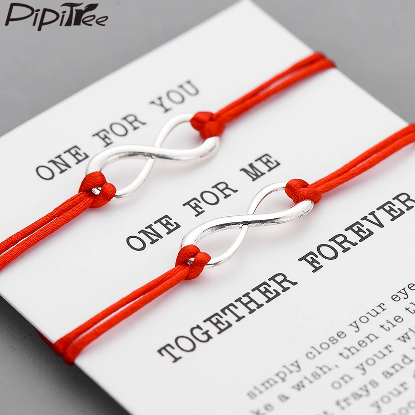 Pipitree 2 шт./компл. Вместе навсегда любовь, бесконечность, браслет для любителей Красная Нить пара Браслеты Для женщин Для мужчин пожелание, ювелирное изделие, подарок