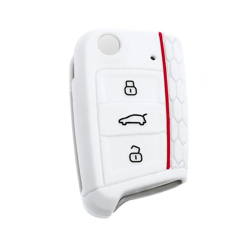 White Чехол для ключей автомобиля, силиконовый чехол для VW Golf 7 MK7 VII Tiguan Polo Skoda Octavia A7 Kodiaq Seat Ateca Leon - Название цвета: White