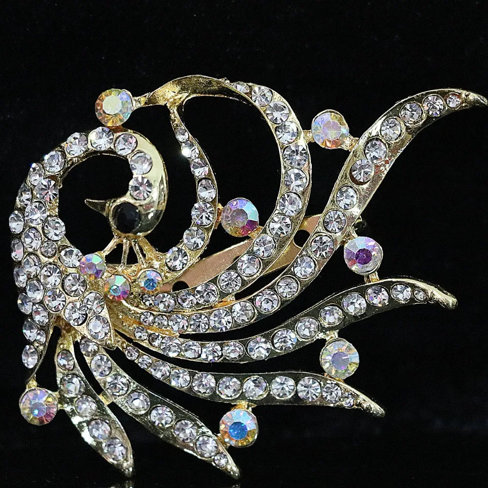 Цветная Женская Брошь с павлином в виде кристаллов для свадебной вечеринки